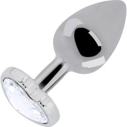 Rich Smooth Metal Butt Plug, 3.25 Inch, Silver/Heart Diamond