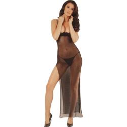 All Out There Mesh and Lace Open Cup Gown with Panty, 1X/2X, Black