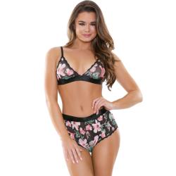 Aloha Mesh Bralette & Shortie Set Small/Medium Black/Tropical Floral Print Aloha Mesh Bralette & Shortie Set Small/Medium Black/Tropical Floral Print