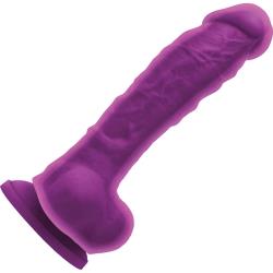 Colours Dual Density Silicone Dildo with Balls, 8 Inch, Purple