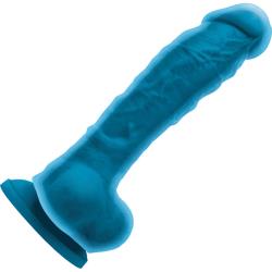 Colours Dual Density Silicone Dildo with Balls, 8 Inch, Blue