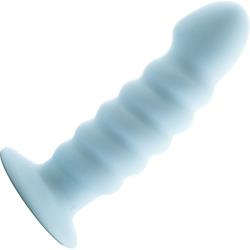 Maia Paris Ribbed Silicone Dildo with Suction Base, 6 Inch, Soft Blue
