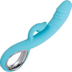 Triple Infinity Silicone Vibrator with Clitoral Suction Stimulator, 9 Inch, Teal