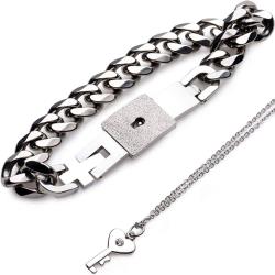 Master Series Chained Locking Bracelet and Key Necklace, Silver