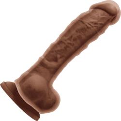 Colours Dual Density Silicone Dildo with Balls, 8 Inch, Brown