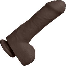 The D Uncut D Dual Density Ultraskyn Dildo with Balls, 7 Inch, Chocolate