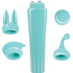 Intense Clit Teaser Vibrator Kit with 4 Attachments, 4 Inch, Aqua
