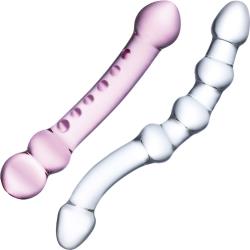 glas Double Pleasure Glas Dildos 2 Piece Set, Pink and Clear