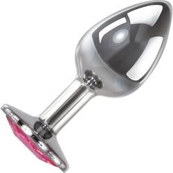 Adam and Eve Pink Gem Anal Plug, 3.25 Inch, Silver/Pink