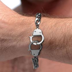Master Series Cuff Him Handcuff Bracelet, Silver