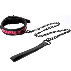 Sinful Adjustable Collar and Leash, 1 Inch Wide, Pink/Black