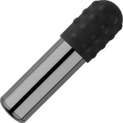 Le Wand Chrome Rechargeable Bullet with Silicone Textured Sleeve and Ring, Black