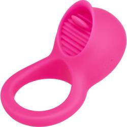 Silicone Rechargeable Teasing Tongue Enhancer Cockring, 3.75 Inch, Pink