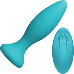 A-Play Vibe Beginner Rechargeable Silicone Anal Plug with Remote, 4.75 Inch, Teal