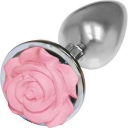 Icon Brands Silver Starter Floral Stinless Steel Butt Plug, 2.8 Inch, Pink Rose