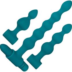 Adam and Eve Vibrating Bumpy Bead Set with 3 Silicone Anal Probes, 7 Inch, Teal