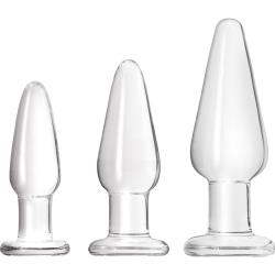 Crystal Tapered Trainer Kit with 3 Glass Butt Plugs, Clear