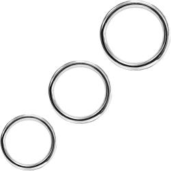 Rouge Stainless Steel 3 Piece Cock Ring Set, Silver