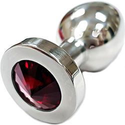 Rouge Stainless Steel Smooth Butt Plug with Jewel, 3 Inch, Crystal Red