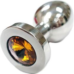 Rouge Stainless Steel Smooth Butt Plug with Jewel, 3 Inch, Crystal Yellow