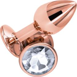 Rear Assets Tapered Metal Butt Plug, Small, Rose Gold/Clear Jewel