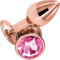 Rear Assets Tapered Metal Butt Plug, Small, Rose Gold/Pink Jewel