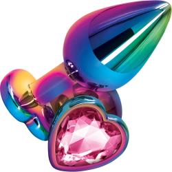 Rear Assets Mulitcolor Heart Butt Plug, 3.23 Inch, Pink