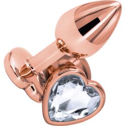 Rear Assets Tapered Metal Butt Plug, Small, Rose Gold/Clear Heart