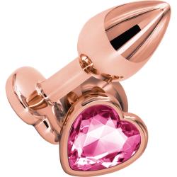 Rear Assets Tapered Metal Butt Plug, Small, Rose Gold/Pink Heart