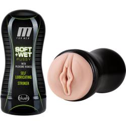 M for Men Soft and Wet Pussy with Pleasure Ridges Self Lubricating Stroker Cup, Flesh