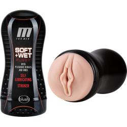 M for Men Soft and Wet Pussy with Pleasure Ridges and Orbs Self Lubricating Stroker Cup, Flesh