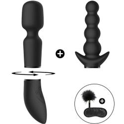 Pleasure Kit No 3 Vibrator with Clitoral Wand and Beads Attachments, Black