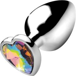 Booty Sparks Rainbow Prism Heart Anal Plug, 3.6 Inch, Silver/Rainbow