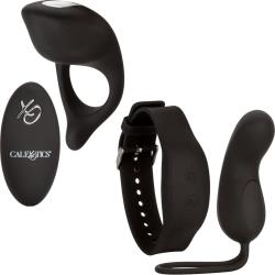Silicone Remote Foreplay Set with Curved Vibrator & Cock Ring, Black