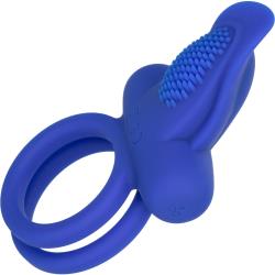 Silicone Rechargeable Dual Pleaser Enhancer Cock Ring, Blue