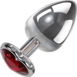 Adam and Eve Red Heart Gem Anal Plug, 2.75 Inch, Silver/Red