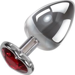 Adam and Eve Red Heart Gem Anal Plug, 3.75 Inch, Silver/Red