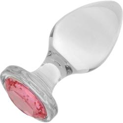 Booty Sparks Pink Gem Glass Anal Plug, 3.3 Inch, Clear/Pink