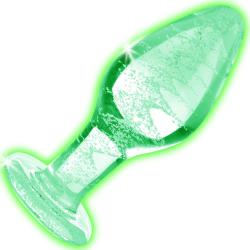 Booty Sparks Glow-in-the-Dark Glass Anal Plug, 3.8 Inch, Clear