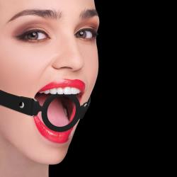Ouch! Silicone Ring Gag with Leather Straps, Black