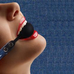 Ouch! Silicone Ball Gag with Roughened Denim Straps, Blue