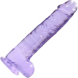 RealRock Realistic Crystal Clear Dildo with Balls, 9 Inch, Purple