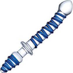 glas Mr Swirly Double Ended Glass Dildo and Butt Plug, 10 Inch, Clear/Blue