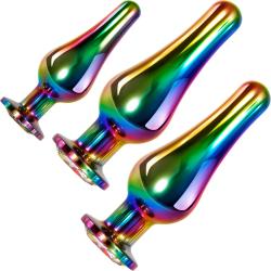 Evolved Rainbow Metal Anal Plug 3-Piece Set, Multicolored