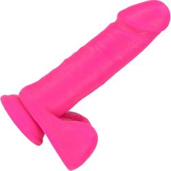 Neo Elite Silicone Dual Density Dildo with Balls, 8 Inch, Neon Pink