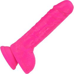 Neo Elite Silicone Dual Density Dildo with Balls, 9 Inch, Neon Pink