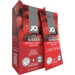 JO H2O Flavored Lubricant, 12 Foil Packs .33 fl.oz (10 mL), Strawberry Kisses
