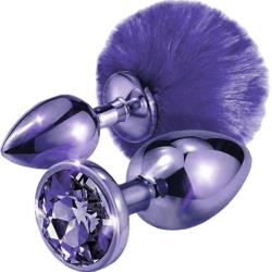 Nixie Pom Pom and Jewel Inlaid Metal Butt Plug Set, Metallic Purple