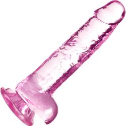 Naturally Yours Crystalline Dildo with Suction Cup, 7 Inch, Rose