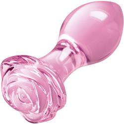 Crystal Rose Glass Anal Plug, 3.58 Inch, Pink